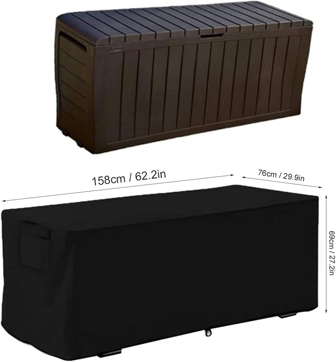 Outdoor Storage Box Cover, Waterproof Foldable Patio Storage Box Cover Sturdy for Protecting Large Deck Box(Black)