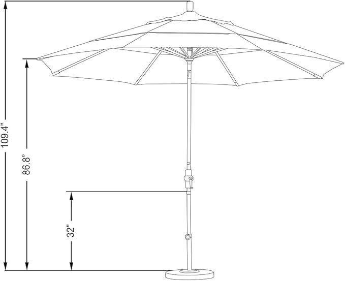 California Umbrella 11' Round Aluminum Market Umbrella, Crank Lift, Collar Tilt, Bronze Pole, Sunbrella