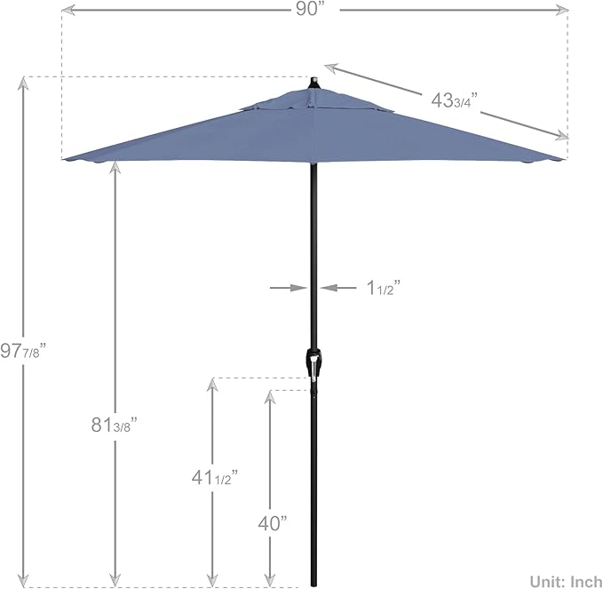 California Umbrella 7.5' Rd Aluminum Patio Umbrella, Crank Lift, Auto Tilt, Black Finish
