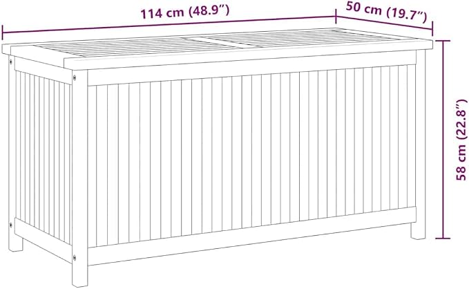 Solid Teak Wood Outdoor Storage Box Rectangular Garden Storage Container 45.0 x 19.7 x 22.8 in Brown Rustic Finish for Patio Deck Terrace