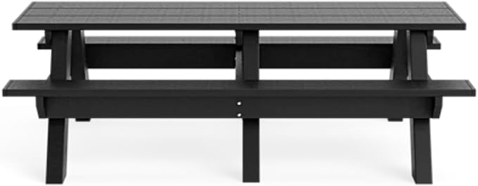 Standard 8 Foot Picnic Table Made of 100% Recycled Engineered Plastic Wood | Lifetime Durability, Low Maintenance Wood Look, Weather Resistant, Portable Picnic Table | Black
