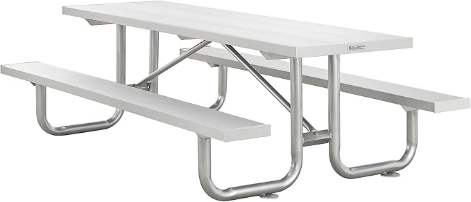 Global Industrial 8'L Heavy-Duty Outdoor Picnic Table, Anodized Aluminum with Steel Frame, 1400 Lbs Capacity, 96" L x 62" W x 30" H Overall, Portable or Surface Mount
