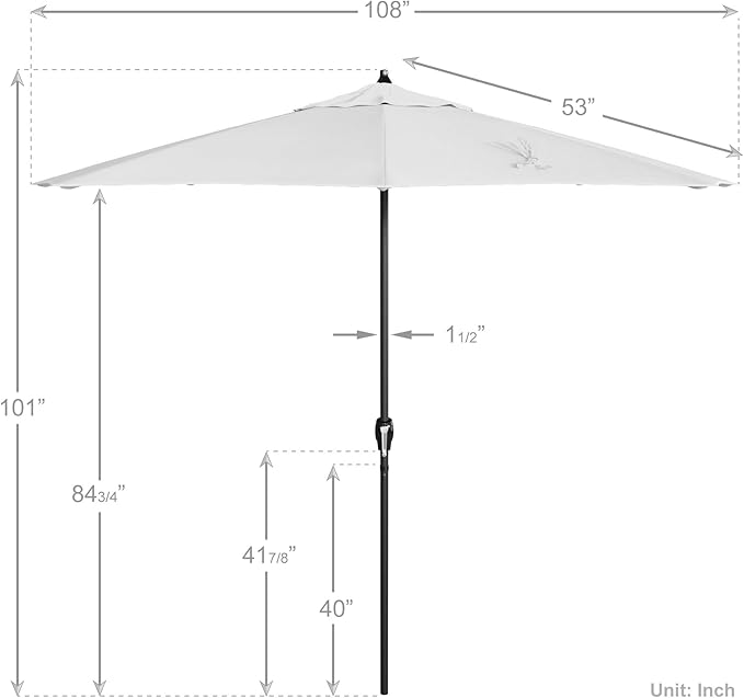 California Umbrella 12-Year Protection 9' Rd Aluminum Patio Umbrella, Crank Lift, Auto Tilt, Black Finish, Sunbrella Natural