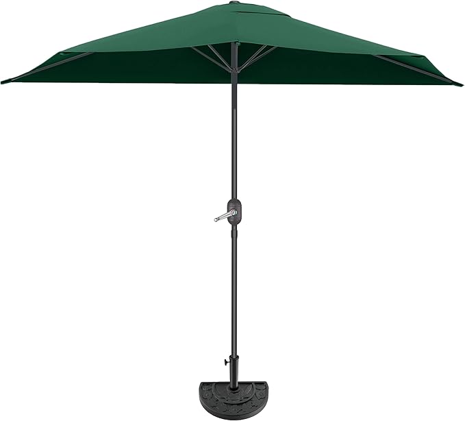 Half Umbrella Outdoor Patio Shade - 9 ft Patio Umbrella with Easy Crank and 20lb Weighted Base - Small Canopy for Balcony, Table, or Deck by Pure Garden (Dark Green)