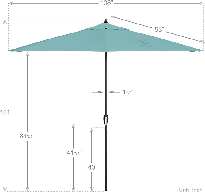 California Umbrella 12-Year Protection 9' Rd Aluminum Patio Umbrella, Crank Lift, Auto Tilt, Black Finish, Sunbrella Aruba