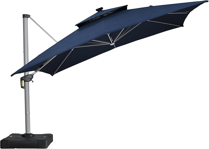 PURPLE LEAF 10' X 13' Solar Powered LED Patio Large Umbrella Offset Double Top Hanging Umbrella Outdoor Market Umbrella for Garden, Spectrum Indigo
