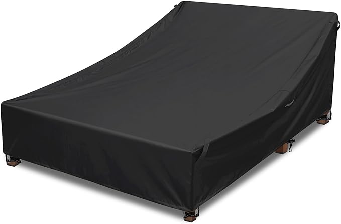Outdoor Double Chaise Lounge Chair Cover Waterproof Weather-Resistant Polyester Outdoor Furniture Protection Cover 90D x 66W x 36H for Extra Large Patio Double Chaise Loungers & Sunbed Daybed, Black