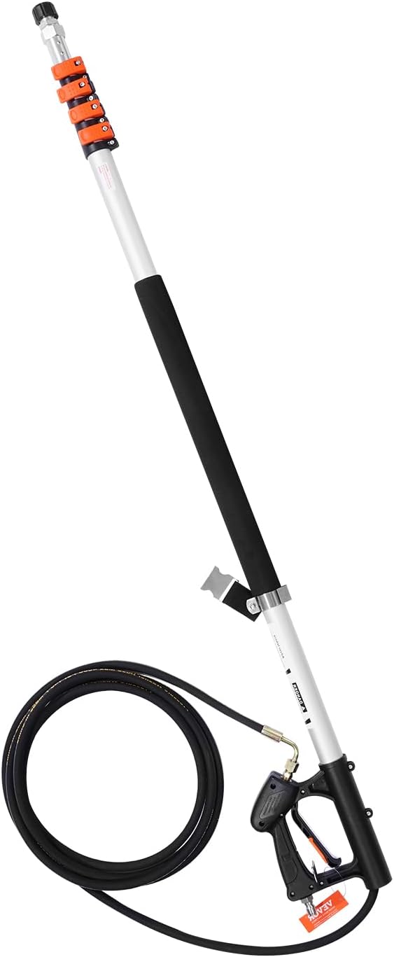 VEVOR Pressure Washer Telescoping Wand, 24 ft, 4000 psi, Telescopic Spray Wand with Power Washer Extension Wands, Gutter Cleaner, Brush Head, Pivoting Coupler, 7 Spray Nozzles and Support Harness