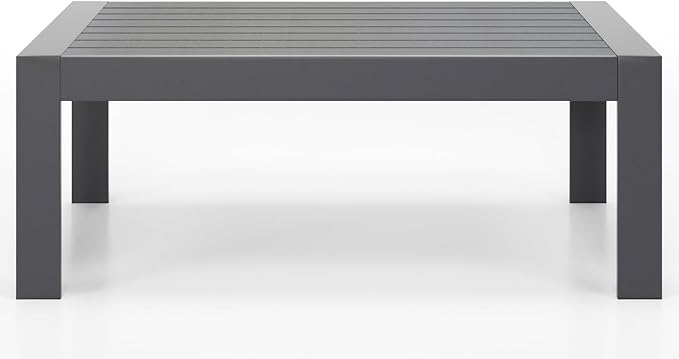 Amopatio Outdoor Coffee Table, Aluminum Modern Patio Coffee Tables with Imitation Wood Top for Balcony Garden Backyard, Dark Grey