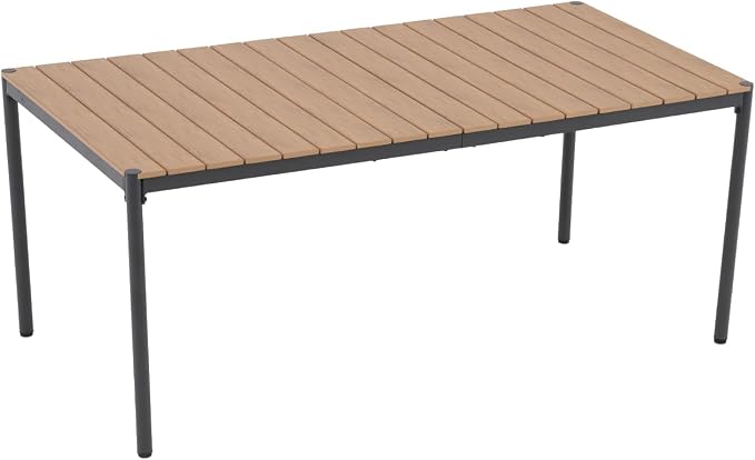 SUNSITT 70’’ Metal Outdoor Patio Dining Table, Weather-Resistant Large Outdoor Rectangle Table/WPC Tabletop & Adjustable Feet for 6-8 Person Porch Deck Garden, Black