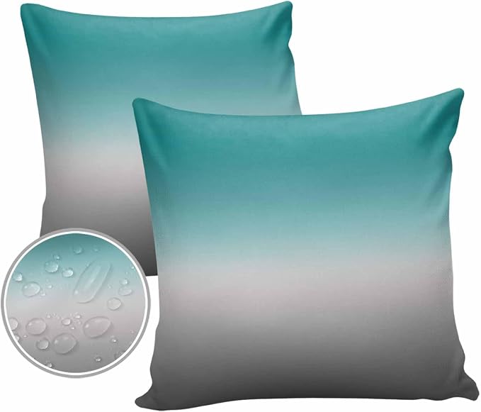 Outdoor Waterproof Throw Pillow Covers Set of 2 Green and Grey Ombre Pillowcases 18x18 Inches Teal Gradient Color Patio Decorative Pillows Cushion Case Patio Pillows for Couch Bed Chair Garden