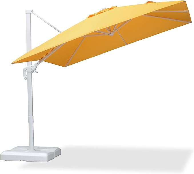 PURPLE LEAF 9 FT Patio Umbrella White Cantilever Umbrella Aluminum Square Outdoor Offset Umbrella Hanging Windproof with 360° Rotation for Garden Deck Pool, Yellow