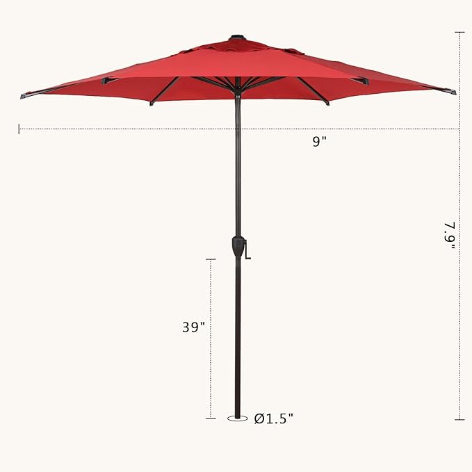 Abba Patio 9FT Lyon Outdoor Patio Umbrella Outdoor Table Umbrella with Push Button Tilt and Crank Market Umbrella 6 Sturdy Ribs UV Protection Waterproof for Garden Deck Backyard Pool, Red