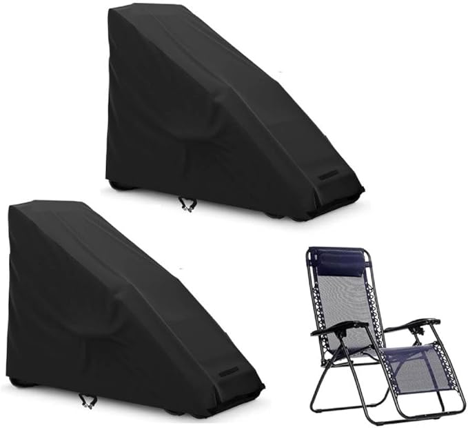 AKEfit 2PCS Zero Gravity Chair Cover Outdoor Folding Lawn Lounge Chair Covers Waterproof All Weather Dustproof Oxford Anti with Storage Bag Black