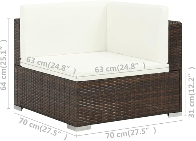 vidaXL Patio Furniture Set 6 Piece, Patio Conversation Set with Cushions, Outdoor Sectional Sofa with Table for Garden, Scandinavian, Poly Rattan Brown