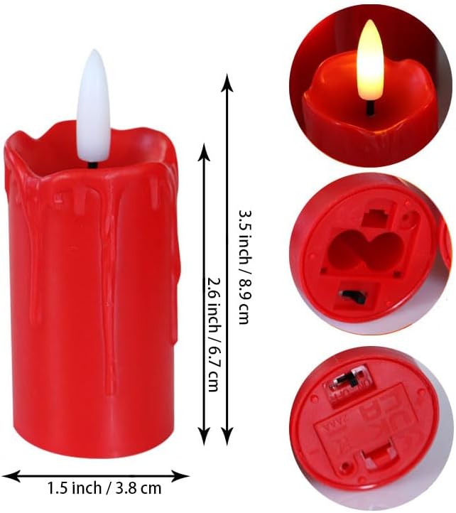 QIDEA Flameless LED Red Votive Candles with Timer Drips Battery Operated Flickering Decorative Candle Lights for Xmas Christmas Wedding Party Decor, 3.5”x1.5”, 6-Pack