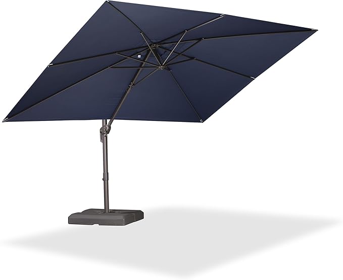 PURPLE LEAF 9' X 11.5' Rectangle Cantilever Umbrella Patio Umbrella Antique Bronze Outdoor Aluminum Offset Hanging Umbrella with 360-degree Rotation for Pool Garden Backyard Deck, Navy Blue