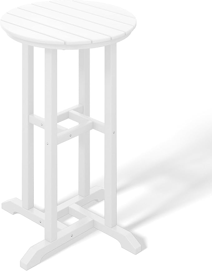 Costaelm Outdoor Bar Table, 37" Counter Height Round Patio Cocktail Bar Table, Patio Bar Table Bistro Dining Table Pub Table for Front Porch Deck, Backyard, Garden, White