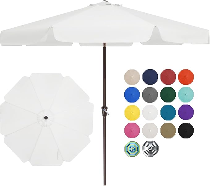 JEAREY 9 FT Patio Umbrella Outdoor, Table Umbrellas Market Umbrella w/Push Button Tilt/Crank, 8 Sturdy Ribs(Cream White)