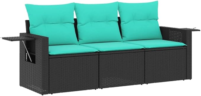 3 Piece Patio Sofa Set with Cushions, Porch Furniture Set Garden Lounge Set Outdoor Dining Sets Patio Conversation Set for Piazza Negotiation Area Garden Poolside Black Poly Rattan