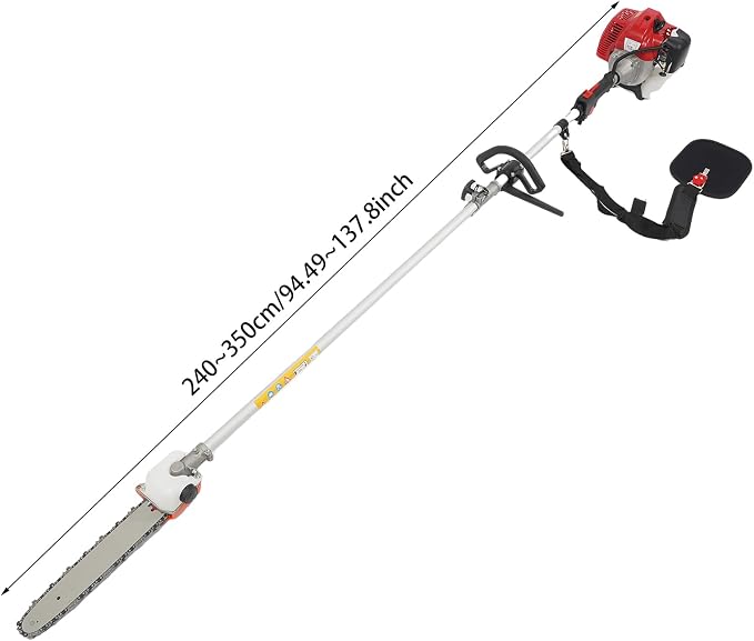 Gas Pole Chain Saw, 43CC 2 Stroke Gas Pole Saw, Tree Branch Pruner 12" Long Pruning Chain Saw 11.4-Foot Extendable Reach 1.25kw 1.7HP Gas Powered for Tree Pruning And Maintenance Red