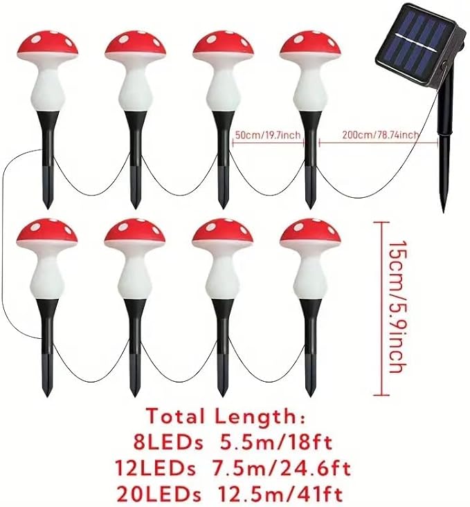 20 Pack LED Outdoor Solar Ground Plug-in red Color Mini Mushroom Warm Lights, Waterproof Solar Courtyard Decoration Cute Little Mushroom Light, with 8 Lighting Modes.