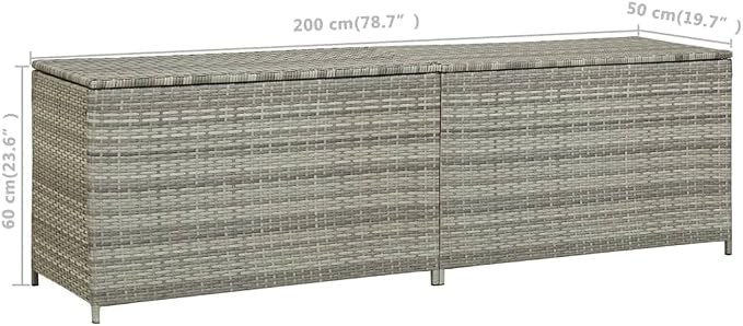 Outdoor Storage Box, Patio Rattan Deck Box, Wicker Storage Bin Deck Box, Poly Rattan Patio Storage Chest with Hinged Lid for Cushions, Pillows, 78.7"x19.7"x23.6" Gray