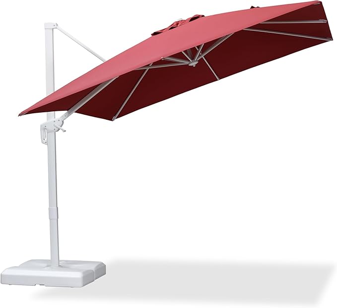 PURPLE LEAF 9 FT Patio Umbrella White Cantilever Umbrella Aluminum Square Outdoor Offset Umbrella Hanging Windproof with 360° Rotation for Garden Deck Pool, Red