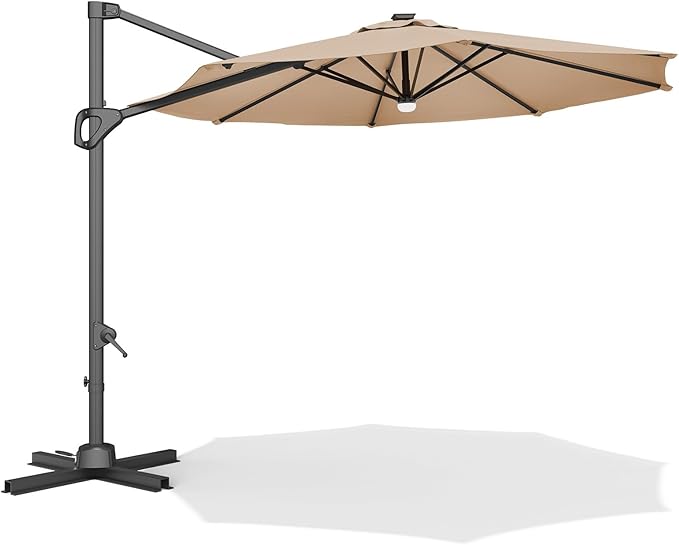 Garvee Cantilever Patio Umbrella 10ft Large Round Umbrella Outdoor Market Umbrellas 360°Rotation Offset Hanging Outdoor Shade for Patio