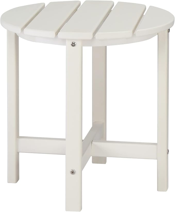 18 Inch Round HDPE Side Table, All-Weather Outdoor End Table for Adirondack Chairs, Waterproof and UV Resistant Plastic Patio Side Table for Garden, Backyard, Poolside, White