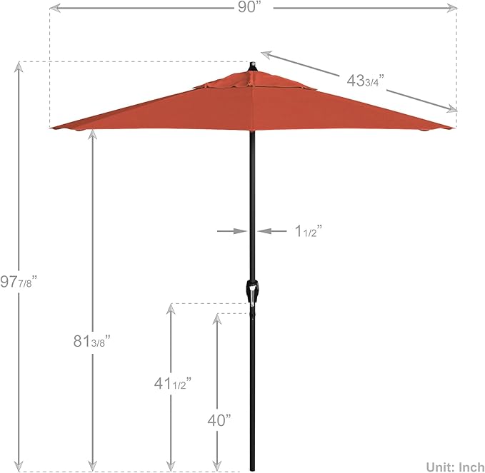 California Umbrella 7.5' Rd Aluminum Patio Umbrella, Crank Lift, Auto Tilt, Black Finish, Sunset