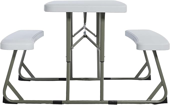 Flash Furniture Paige Easy-Fold Kids Outdoor Picnic Table and Benches - Commercial Grade Folding Plastic Play Table - Recommended for up to Age 5 - White