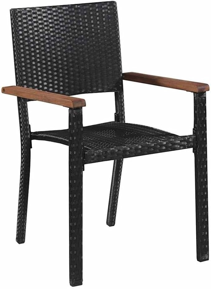 Afuera Living 5 Piece Poly Rattan Garden Dining Set, Black Finish, Powder-Coated Steel Frame with Acacia Wood Armrests, UV Resistant, Includes Seating for 4, Modern Outdoor Patio or Garden Furniture