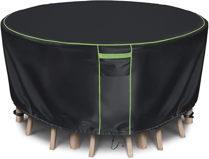 Round Patio Table Cover for Outdoor Table Chairs Set,600D Outdoor Furniture Cover Waterproof,Tear Resistance and Anti-UV,62" Dia x 28" H,Black