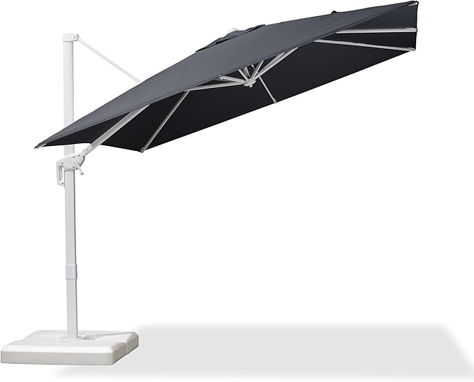 PURPLE LEAF 9 FT Patio Umbrella White Cantilever Umbrella Aluminum Square Outdoor Offset Umbrella Hanging Windproof with 360° Rotation for Garden Deck Pool, Light Grey