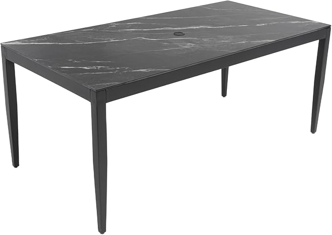 Luxury Outdoor Aluminum Dining Table for 6-8, Rectangular Patio Table with Black Marble Pattern Sintered Stone Top, Post Tapered Legs for Garden, Lawn, Weatherproof & Rust-Free
