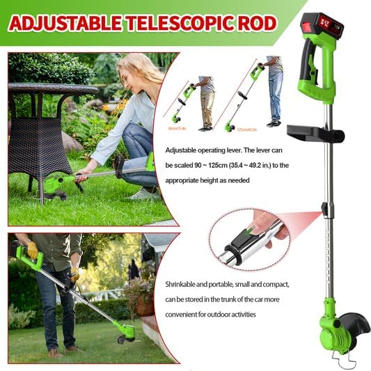 21V Electric Weed Wacker Cordless, Weed Eater Battery Powered, Weed Trimmer, Brush Cutter, Telescopic Handle, 3 Cutting Methods, Lawn Trimmer for Garden and Yard Lawn, 2 * 2.0Ah Batteries & Charger