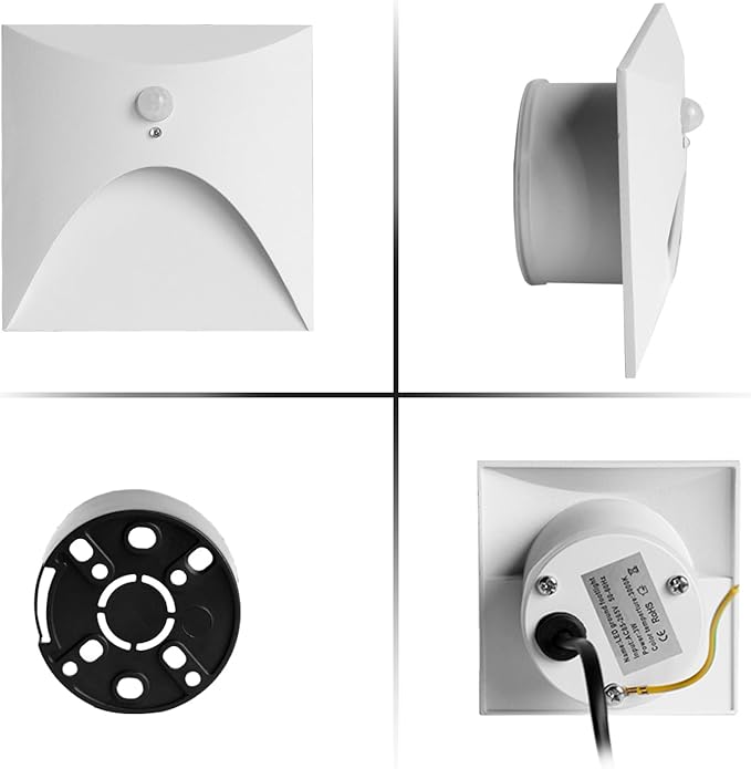 FVTLED 4 Pack Motion Sensor LED Step Lights, 3W AC 85-265V Stair Lights Indoor Outdoor, 3000K Warm White, Arc Design, IP44 Waterproof Staircase Lighting-White Shell