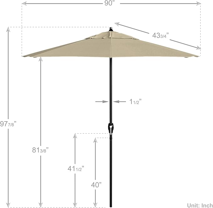California Umbrella 7.5' Rd Aluminum Patio Umbrella, Crank Lift, Auto Tilt, Black Finish