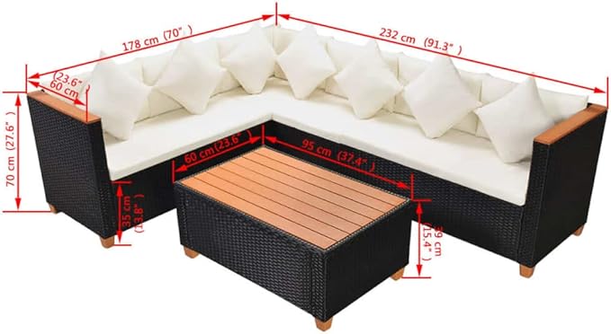 4 Piece Patio Lounge Set with Cushions, Porch Furniture Set Patio Conversation Set Outdoor Sofa Sets Front Porch Furniture for Piazza Exhibition Garden Negotiation Area Poly Rattan Black