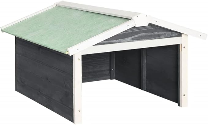 Wooden Robotic Lawn Mower Garage, Outdoor Garden Tool Shelter Shed with Roof for Automatic Mower Protection, Weatherproof Gray and White