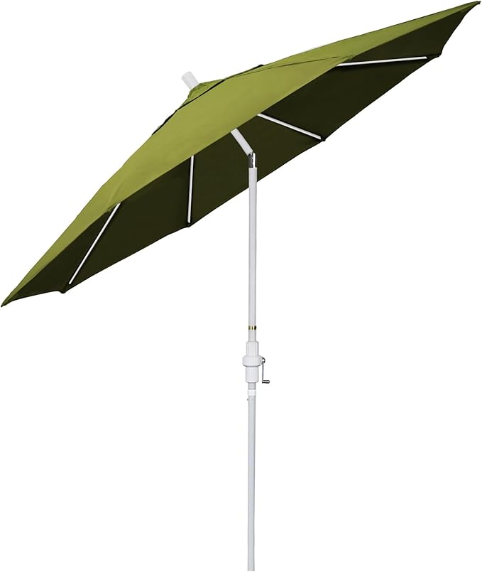 California Umbrella 11Ft Fiberglass Rib Patio Umbrella, Hand-Crank, Tilt-Collar, White Frame, Solution Dyed Kiwi Fabric