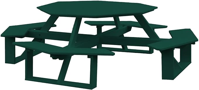 Amish-Made 54" Octagon Dark Green Poly Walk-in Picnic Table