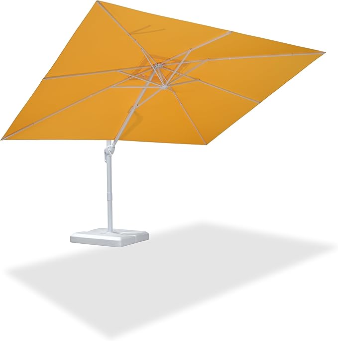 PURPLE LEAF 9' × 11.5' Patio Umbrella White Cantilever Umbrella Aluminum Square Outdoor Offset Umbrella Hanging Windproof with 360° Rotation for Garden Deck Pool, Yellow