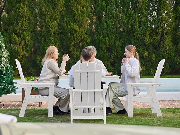 SERWALL Outdoor Adirondack Dining Chair Set of 2, All Weather HDPE Patio Chairs, White