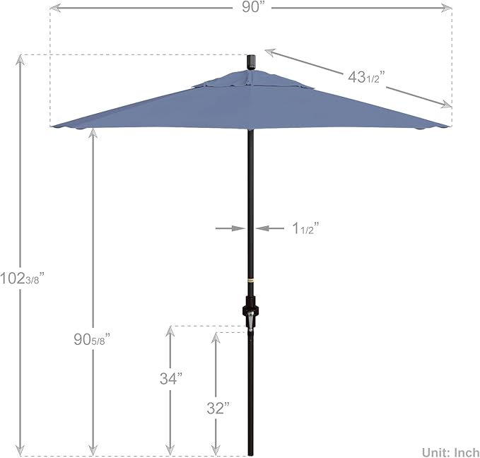 California Umbrella 7.5' Rd. Aluminum Patio Umbrella, Crank Lift, Collar Tilt, Bronze Pole