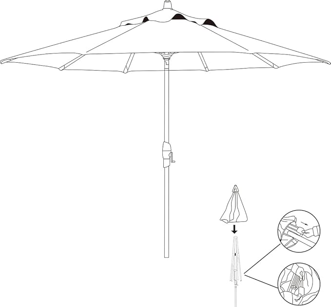 9ft Market Patio Umbrella Replacement Canopy, UV Protective, Fade Resistant, Vented Design for Outdoor Use (Black White Stripe)