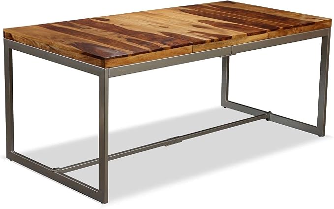 (Fast Shipments) Garden Table Outdoor Dining Table for Patio, Backyard, Balcony, Outdoor Indoor Furniture Dining Table Solid Sheesham Wood and Steel 70.9"