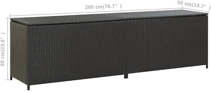 Wicker Outdoor Deck Box, Outdoor Garden Storage Box with Lid, PE Rattan Storage Container for Pillows, Cushions, Gardening Tools, 78.7"x19.7"x23.6" Black