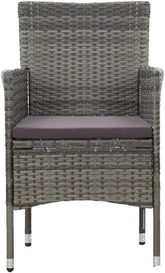 BOWERY HILL Rattan & Powder-Coated Steel Patio Dining Set, 31.5 x 31.5 x 29.5 in Table, Weather-Resistant Gray/Brown Finish, Removable Cushions, 3-Piece Outdoor Garden Terrace Furniture for 2